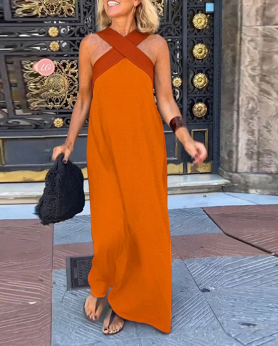 Ärmlös maxiklänning med omlottringning för dam-Maxi Dress-Fjallbarn