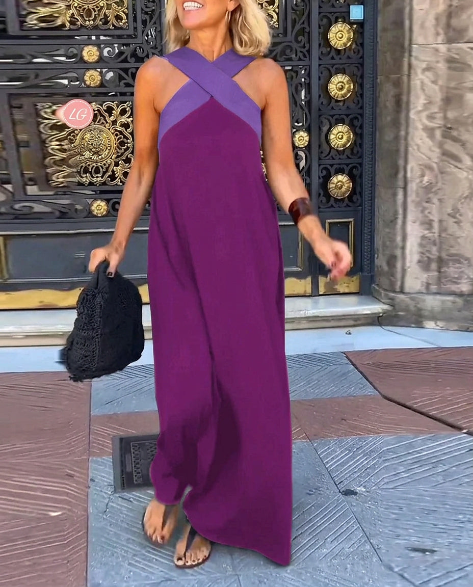 Ärmlös maxiklänning med omlottringning för dam-Maxi Dress-Fjallbarn