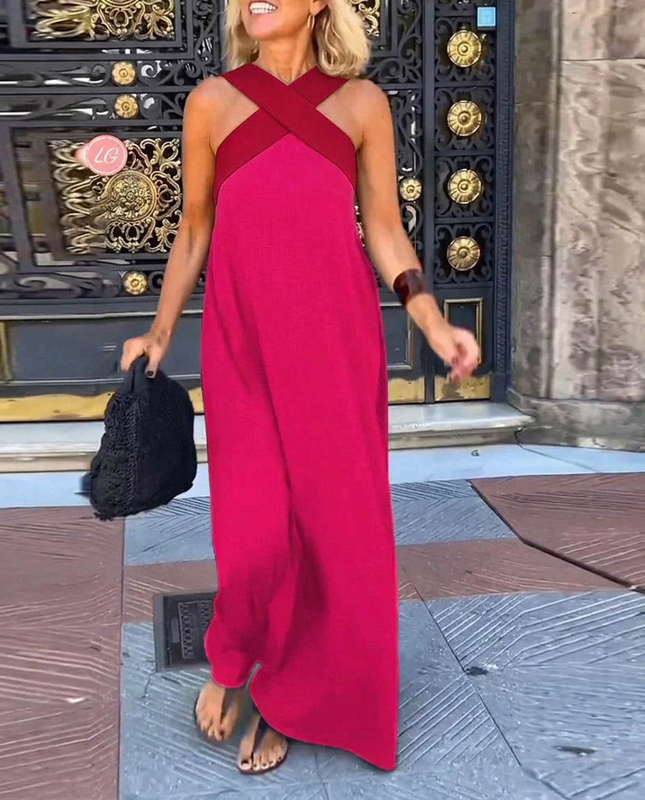 Ärmlös maxiklänning med omlottringning för dam-Maxi Dress-Fjallbarn