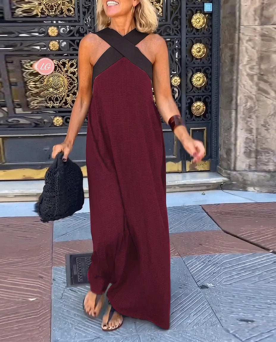Ärmlös maxiklänning med omlottringning för dam-Maxi Dress-Fjallbarn