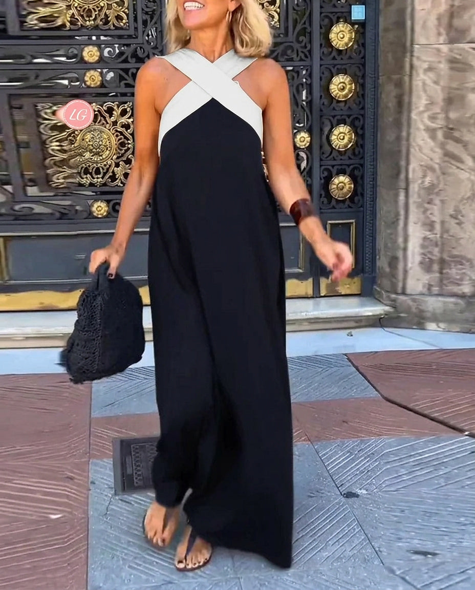 Ärmlös maxiklänning med omlottringning för dam-Maxi Dress-Fjallbarn