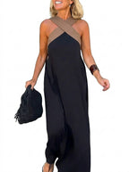 Ärmlös maxiklänning med omlottringning för dam-Maxi Dress-Fjallbarn