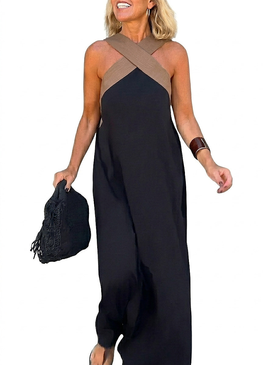 Ärmlös maxiklänning med omlottringning för dam-Maxi Dress-Fjallbarn