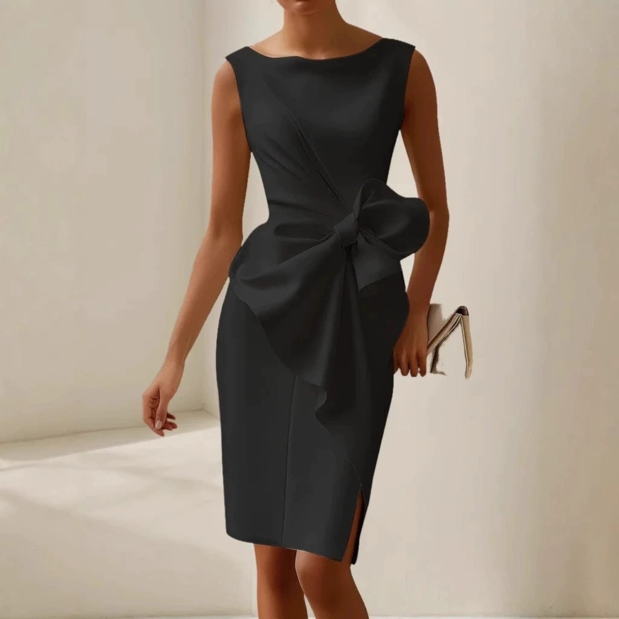 Ärmlös midiklänning för dam med rosettdetalj-Midi Dress-Fjallbarn