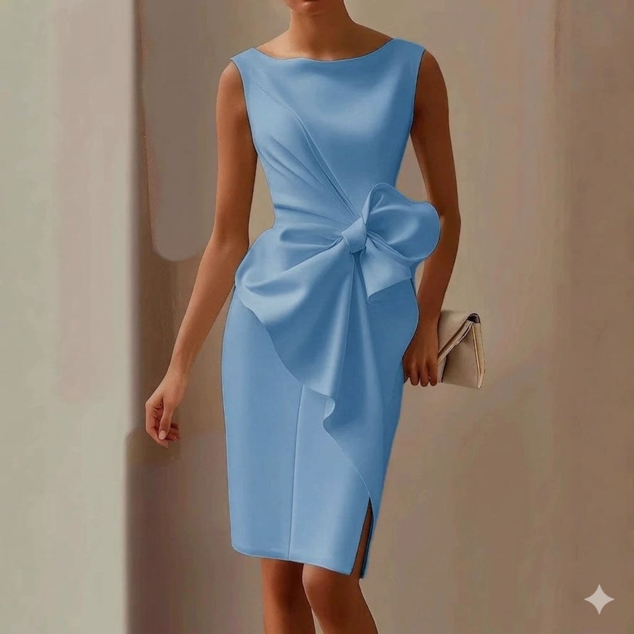 Ärmlös midiklänning för dam med rosettdetalj-Midi Dress-Fjallbarn