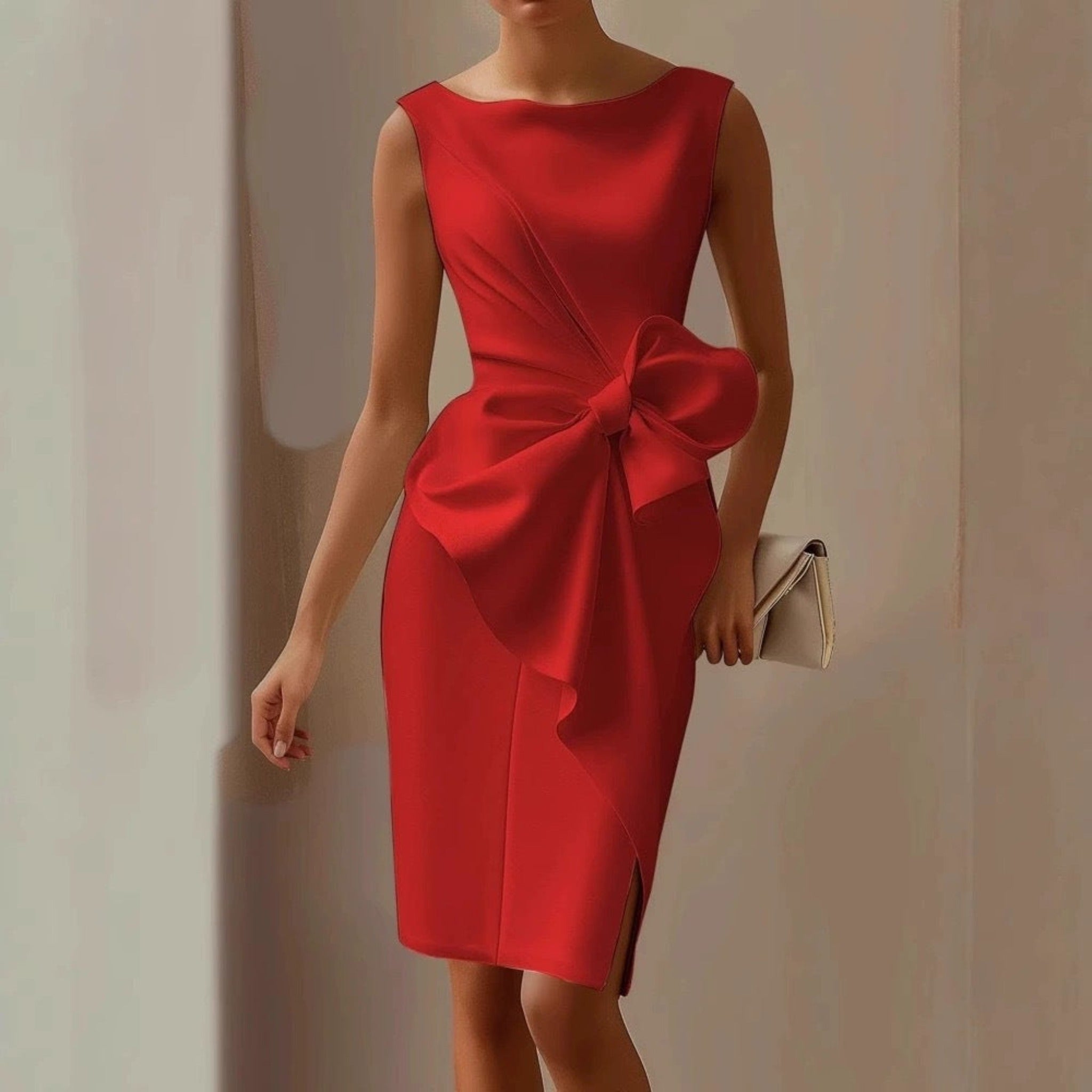 Ärmlös midiklänning för dam med rosettdetalj-Midi Dress-Fjallbarn