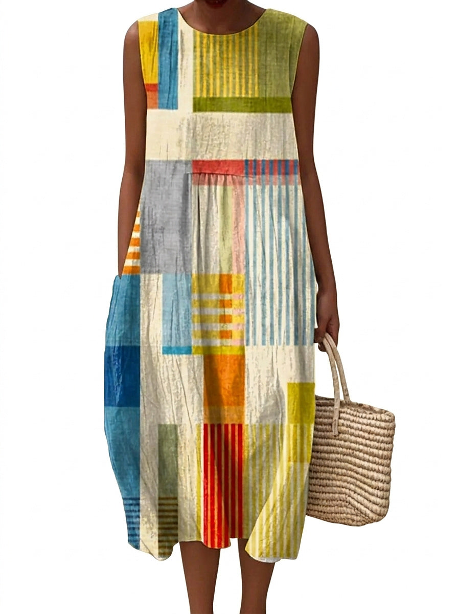Ärmlös midiklänning med geometriskt mönster för dam-Midi Dress-Fjallbarn