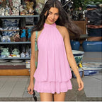 Ärmlös miniklänning med halterneck för dam-Mini Dress-Fjallbarn