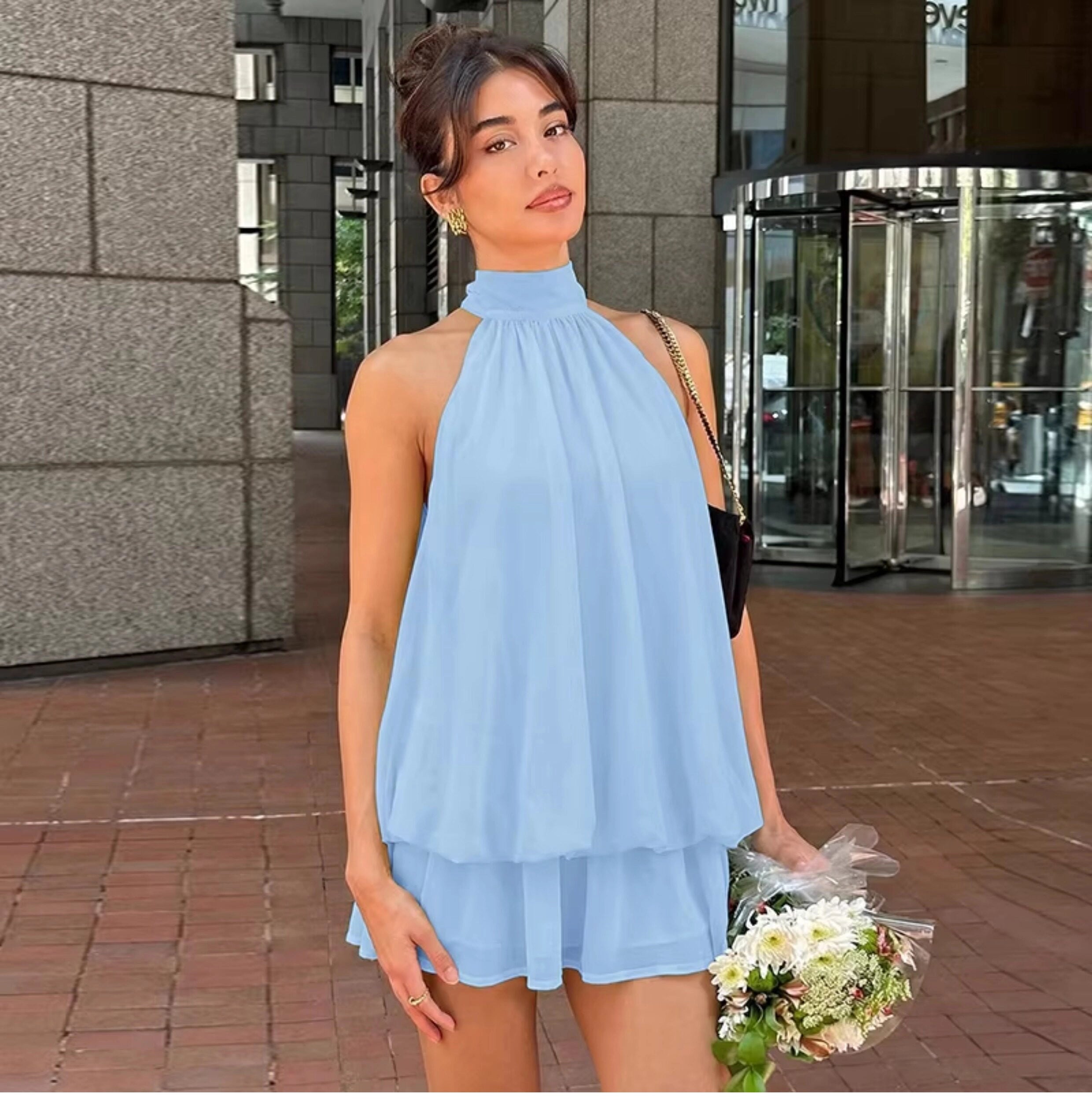 Ärmlös miniklänning med halterneck för dam-Mini Dress-Fjallbarn