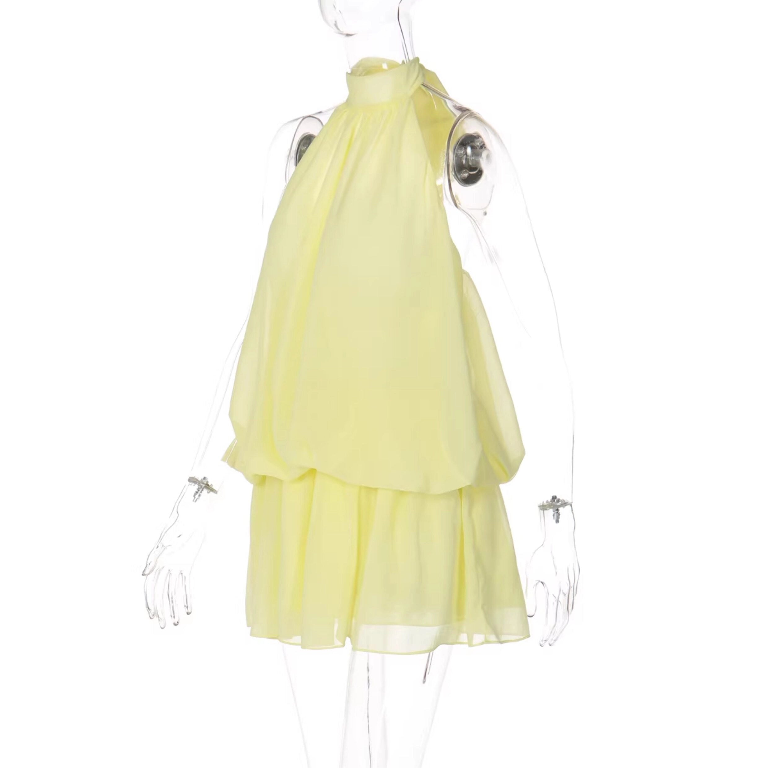Ärmlös miniklänning med halterneck för dam-Mini Dress-Fjallbarn
