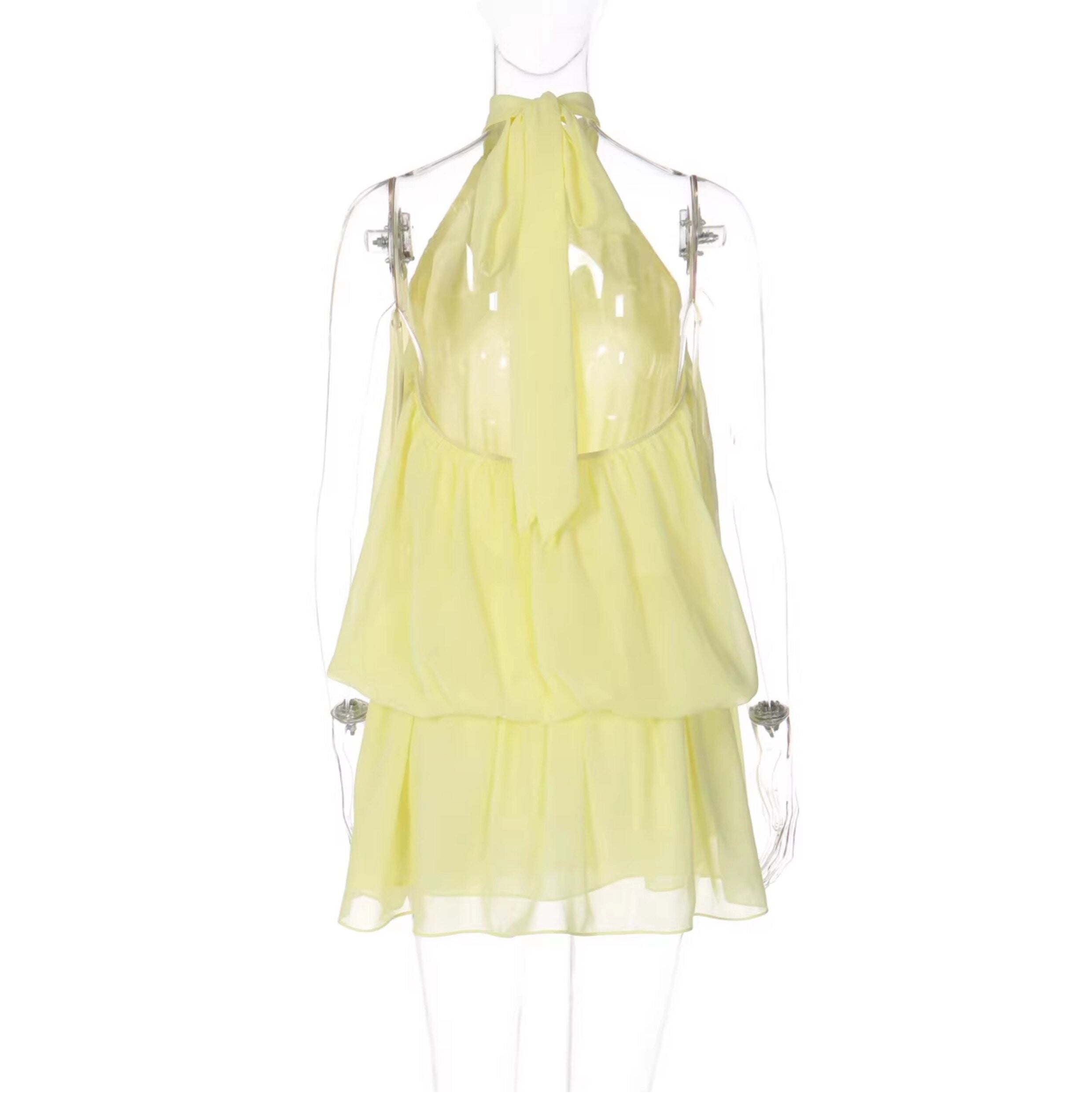 Ärmlös miniklänning med halterneck för dam-Mini Dress-Fjallbarn