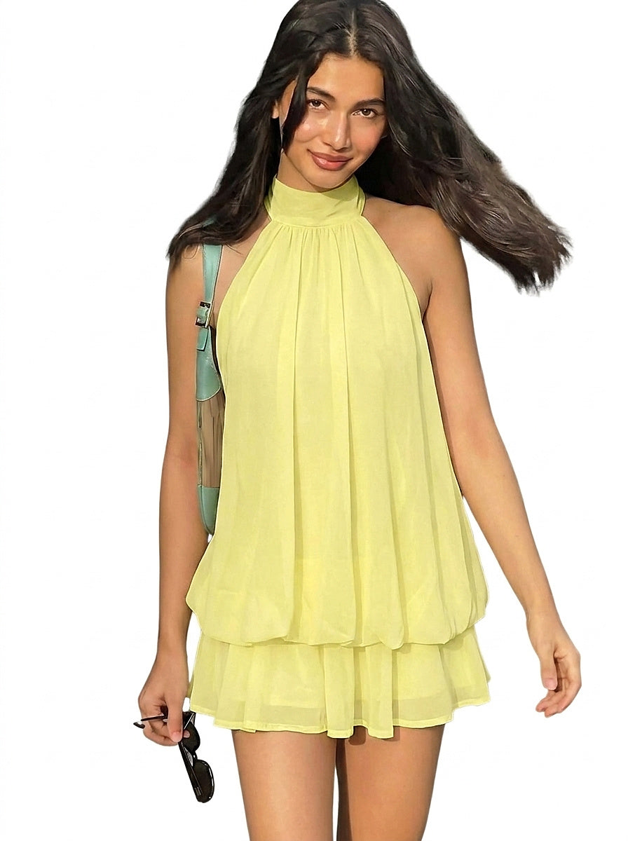 Ärmlös miniklänning med halterneck för dam-Mini Dress-Fjallbarn