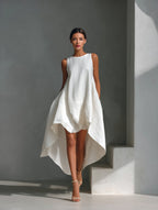 Ärmlös texturerad high-low-klänning för dam-Midi Dress-Fjallbarn