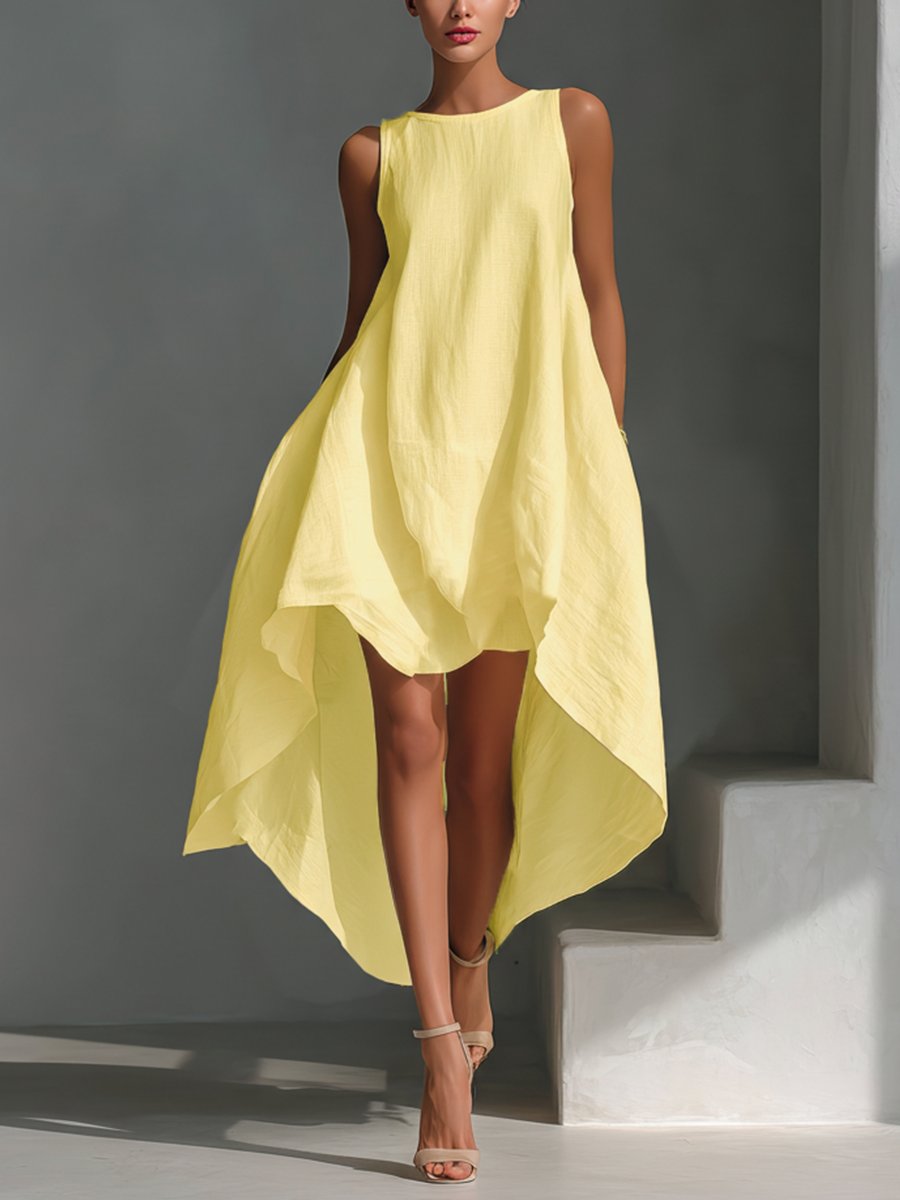 Ärmlös texturerad high-low-klänning för dam-Midi Dress-Fjallbarn