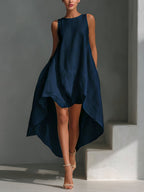 Ärmlös texturerad high-low-klänning för dam-Midi Dress-Fjallbarn