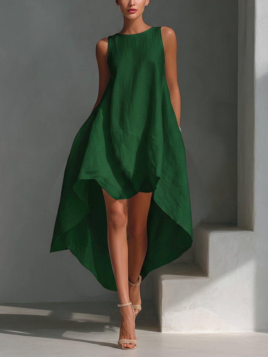 Ärmlös texturerad high-low-klänning för dam-Midi Dress-Fjallbarn