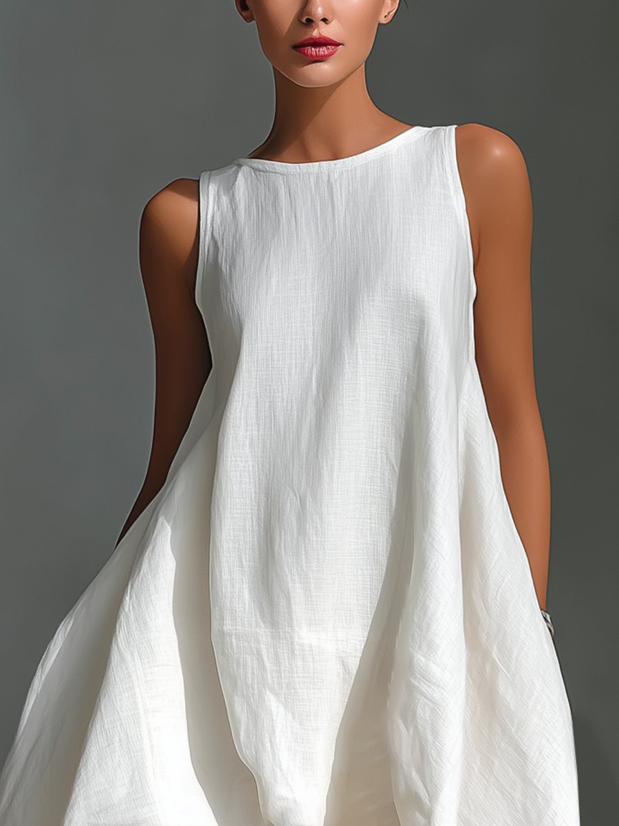 Ärmlös texturerad high-low-klänning för dam-Midi Dress-Fjallbarn