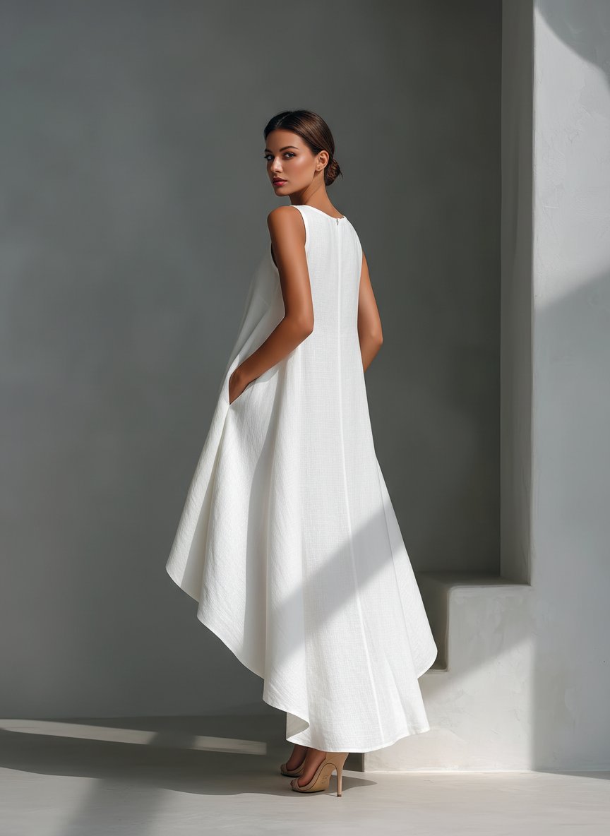 Ärmlös texturerad high-low-klänning för dam-Midi Dress-Fjallbarn