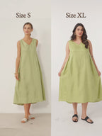 Ärmlös V-ringad midiklänning i linne för dam-Midi Dress-Fjallbarn