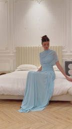 Asymmetrisk plisserad maxiklänning för dam-Maxi Dress-Fjallbarn
