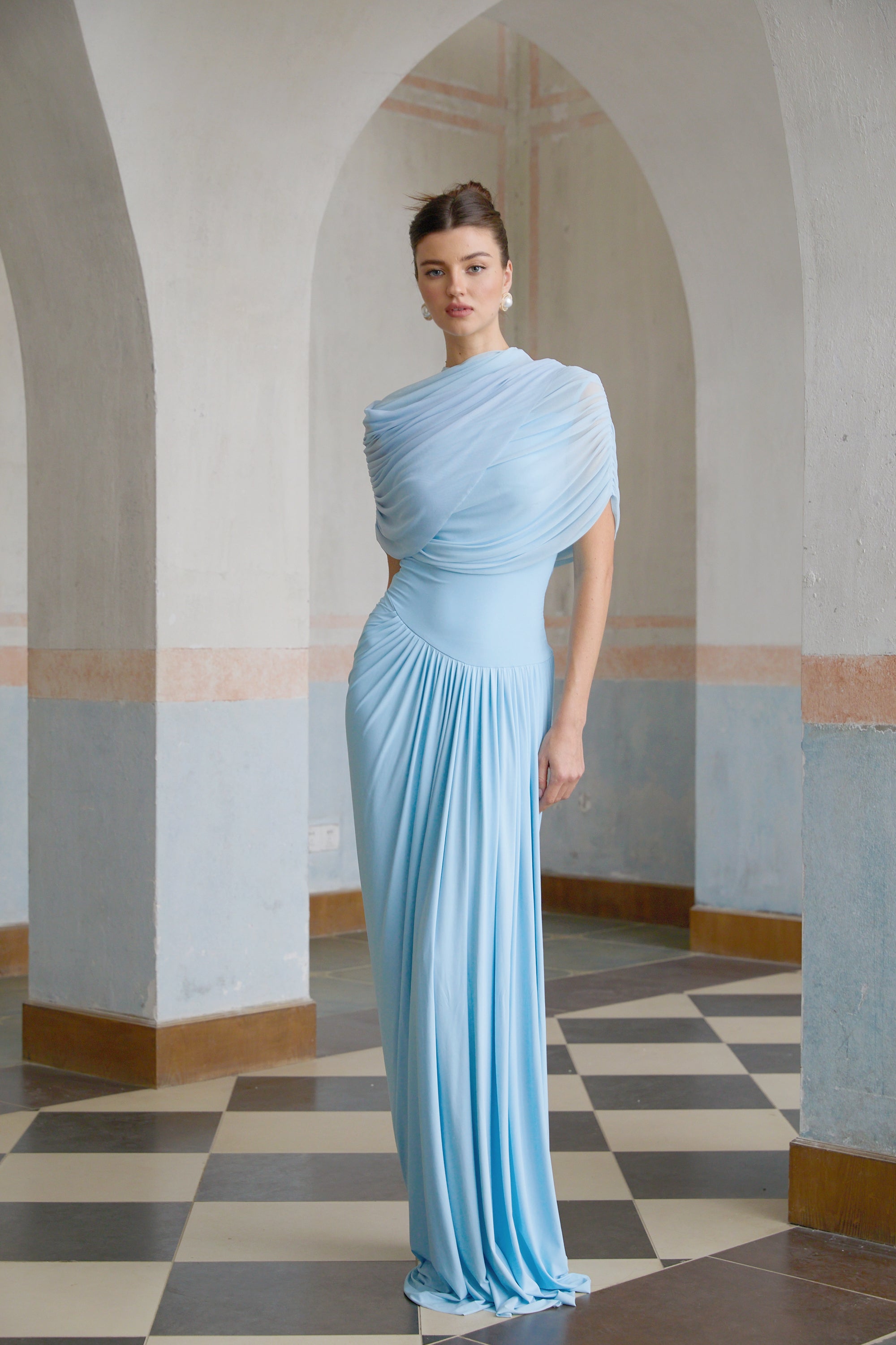 Asymmetrisk plisserad maxiklänning för dam-Maxi Dress-Fjallbarn