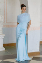 Asymmetrisk plisserad maxiklänning för dam-Maxi Dress-Fjallbarn