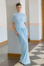 Asymmetrisk plisserad maxiklänning för dam-Maxi Dress-Fjallbarn