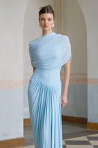 Asymmetrisk plisserad maxiklänning för dam-Maxi Dress-Fjallbarn