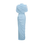 Asymmetrisk plisserad maxiklänning för dam-Maxi Dress-Fjallbarn