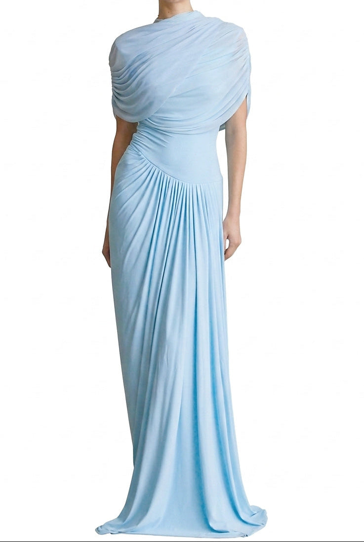 Asymmetrisk plisserad maxiklänning för dam-Maxi Dress-Fjallbarn