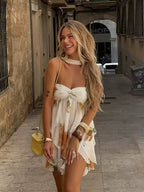 Axelbandslös blommig miniklänning för dam-Mini Dress-Fjallbarn