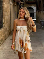 Axelbandslös blommig miniklänning för dam-Mini Dress-Fjallbarn
