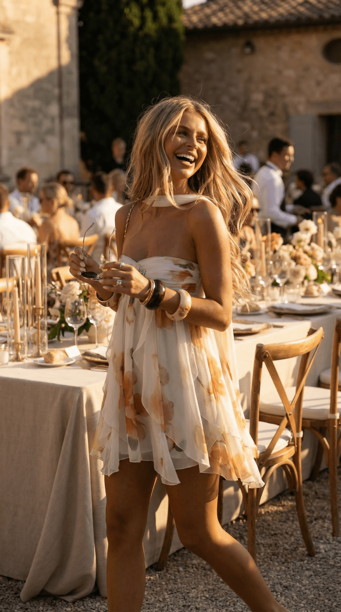 Axelbandslös blommig miniklänning för dam-Mini Dress-Fjallbarn