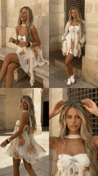 Axelbandslös blommig miniklänning för dam-Mini Dress-Fjallbarn