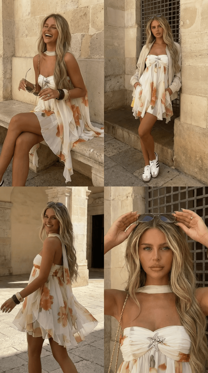Axelbandslös blommig miniklänning för dam-Mini Dress-Fjallbarn