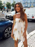 Axelbandslös blommig miniklänning för dam-Mini Dress-Fjallbarn