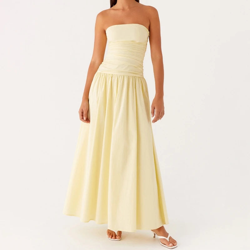 Axelbandslös mönstrad maxiklänning för dam-Maxi Dress-Fjallbarn