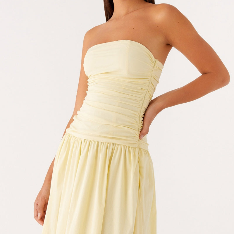 Axelbandslös mönstrad maxiklänning för dam-Maxi Dress-Fjallbarn