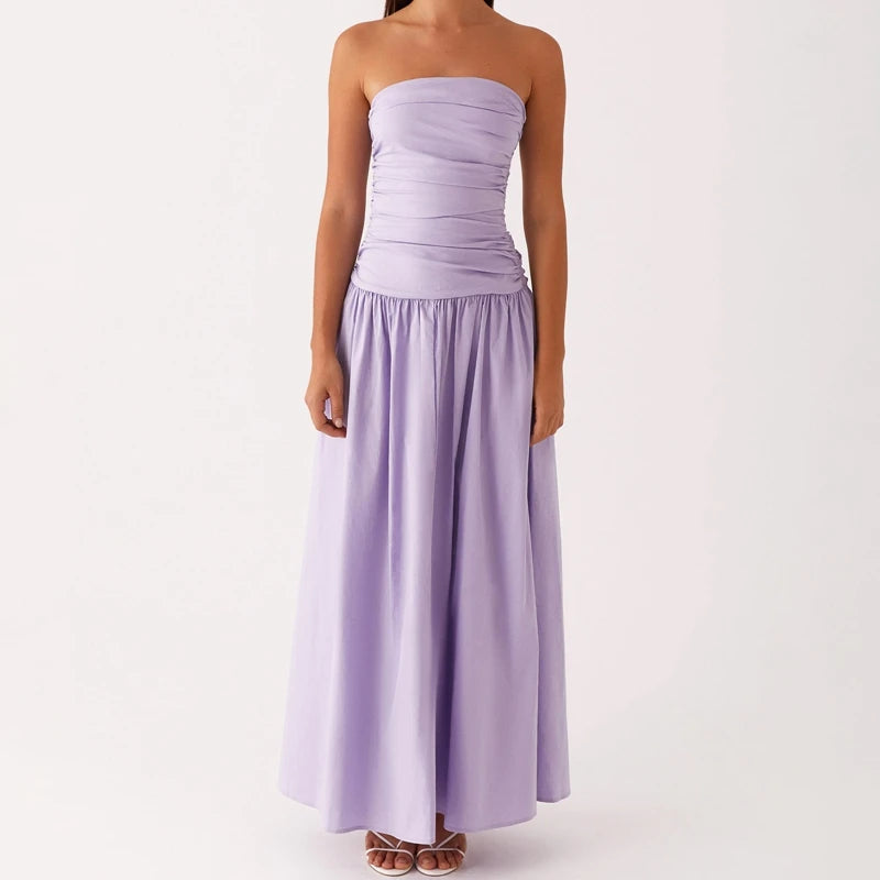Axelbandslös mönstrad maxiklänning för dam-Maxi Dress-Fjallbarn