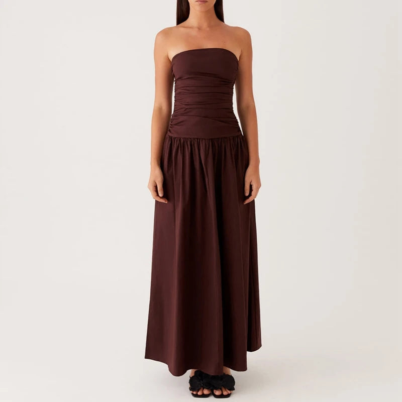 Axelbandslös mönstrad maxiklänning för dam-Maxi Dress-Fjallbarn