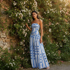 Axelbandslös mönstrad maxiklänning för dam-Maxi Dress-Fjallbarn