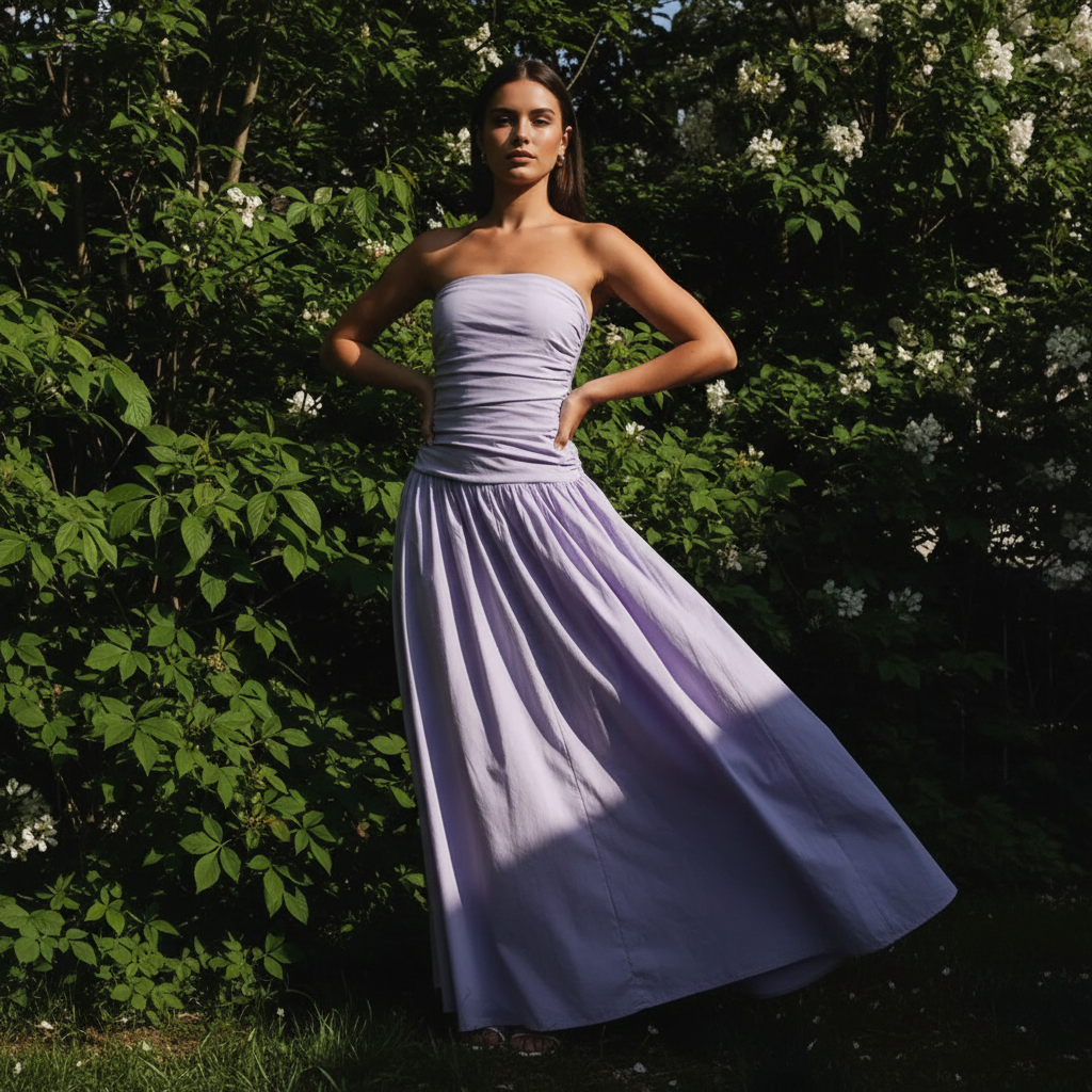 Axelbandslös mönstrad maxiklänning för dam-Maxi Dress-Fjallbarn