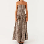 Axelbandslös mönstrad maxiklänning för dam-Maxi Dress-Fjallbarn