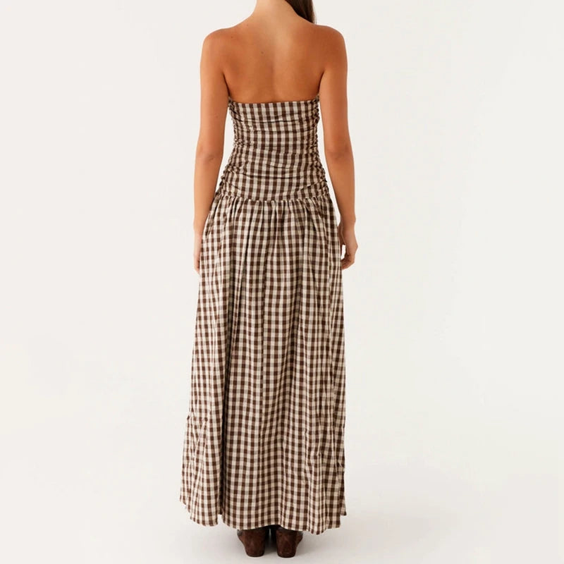 Axelbandslös mönstrad maxiklänning för dam-Maxi Dress-Fjallbarn