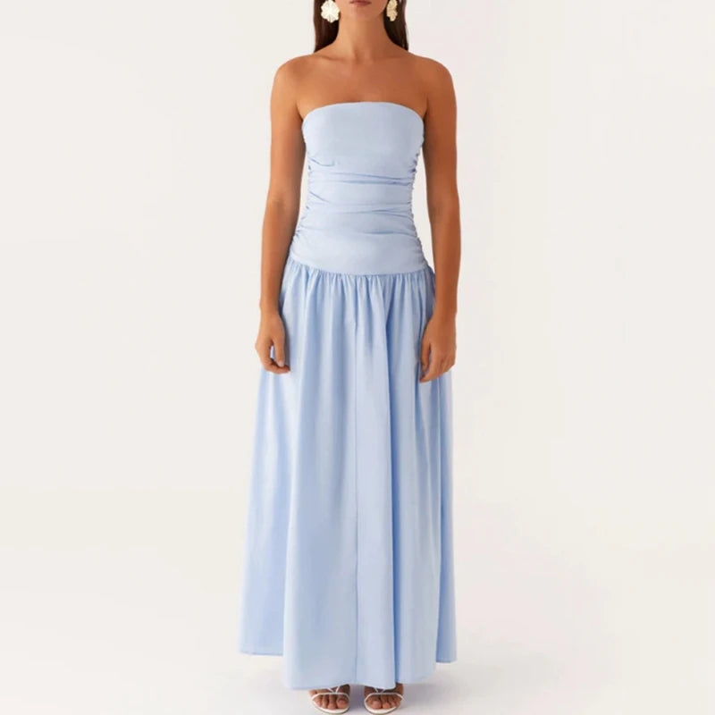 Axelbandslös mönstrad maxiklänning för dam-Maxi Dress-Fjallbarn