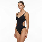 Badbaddräkt i ett stycke med utskurna sidor för dam-Swimwear for Women-Fjallbarn