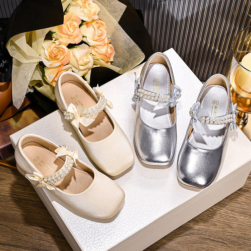Ballerinaskor för flickor med pärlband och rosettdetalj-Footwear for women-Fjallbarn