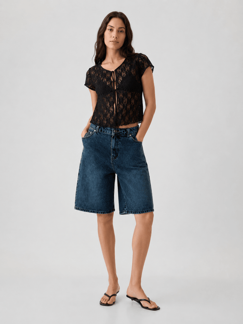 Bermudashorts i denim med vida ben för dam-Shorts for women-Fjallbarn