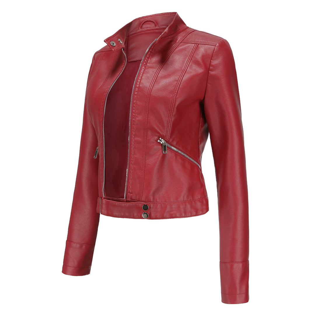Bikerjacka för dam med ståkrage och dragkedjor-Jacket for women-Fjallbarn