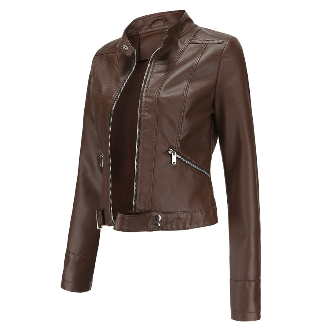 Bikerjacka för dam med ståkrage och dragkedjor-Jacket for women-Fjallbarn